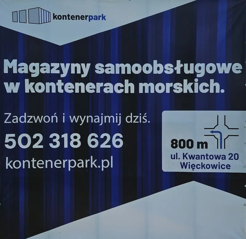 Baner na płocie wynajmu kontenerów